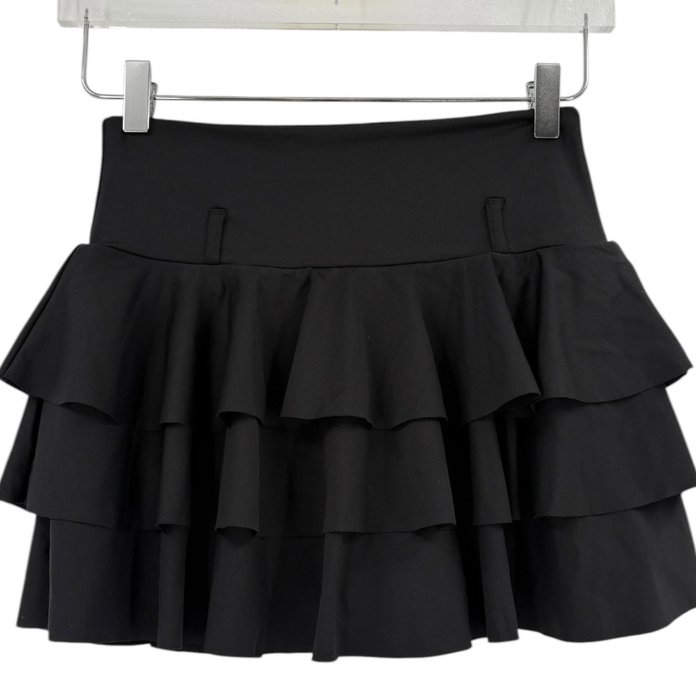 HALARA Skirt Size XL NEW Black High Waisted Tiered Ruffle Micro Mini - Picture 2 of 4